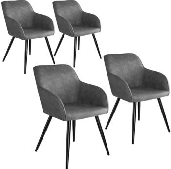 TecTake 4er Set Stuhl Marilyn Stoff, schwarze Stuhlbeine - grau/schwarz