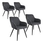 TecTake 4er Set Stuhl Marilyn Leinenoptik, schwarze (4 Stück), gepolstert grau