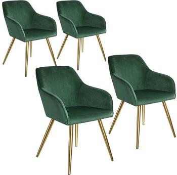 TecTake 4er Set Stuhl Marilyn Samtoptik, goldene (4 Stück), gepolstert grün