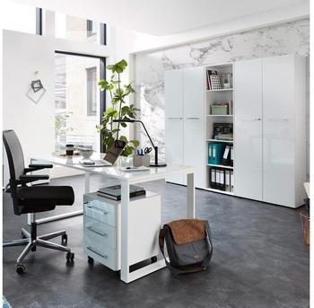 Lomadox büromöbel set mit weißen Glasfronten Design mit Glasplatte