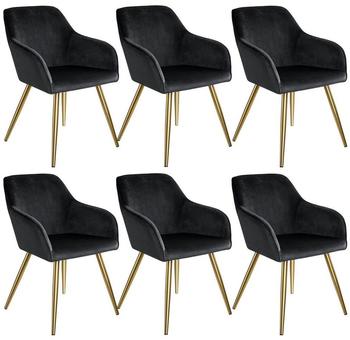 TecTake 6er Set Stuhl Marilyn Samtoptik, goldene Stuhlbeine - schwarz/gold
