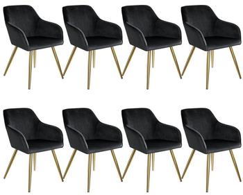 TecTake 8er Set Stuhl Marilyn Samtoptik, goldene Stuhlbeine - schwarz/gold