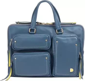 DuDu Pocket Aktentasche Echtleder 36cm Laptopfach, blau
