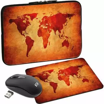 PEDEA Notebook-Tasche 17,3" mit Mauspad & Maus, Brown Global Map
