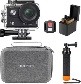 AKASO EK7000 Action Cam 4K30FPS 20MP, schwimmender Handgriff Bundle (SYYA0025-BK-02-FLB+P)