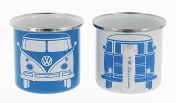 VW Collection T1 Bus Emaille Tassen-Set, 2er-set, 350ml, weiß/blau