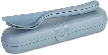 Koziol Kozio Klikk Ready Etui + Besteckset, 3-teilig, nature flower blau