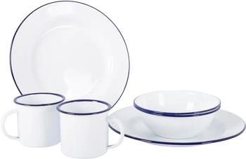 Bo-Camp Emaille Geschirr-Set, 6-teilig, weiß/blau