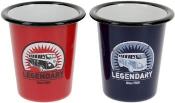 VW Collection Becher, Emaille, 2er Set, 310ml, rot/blau