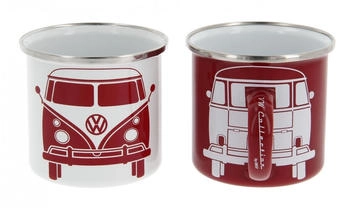 VW Collection T1 Bus Emaille Tassen-Set, 2er-set, 350ml, weiß/rot