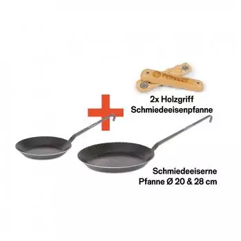 Petromax Pfannen-Set Schmiedeeisen 20 und 28cm mit Holzgriff (SP-SET-20-28)