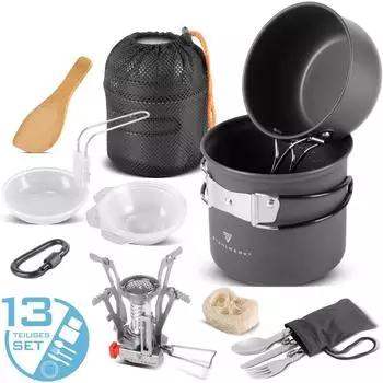 Stahlwerk Camping-Kochgeschirr-Set Aluminium mit Gaskocher (6485)