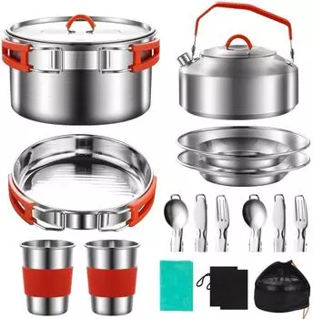 LuxusKollektion Camping Kochgeschirr-Set 17-teilig, Edelstahl