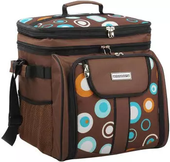 anndora Picknicktasche/Umhängetasche + 29-teiliges Zubehör (braun/Kreise)