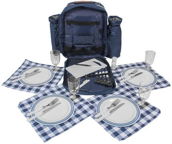 anndora Picknickrucksack + Kühlfach + Geschirr + Besteck 24-tlg. (blau)