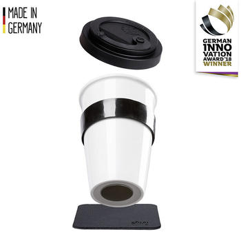 Silwy Porzellan To-Go-Cup Farbe Weiß Inkl. Untersetzer Black