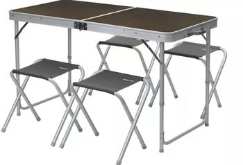 Berger Solo + 4 Hocker Picknicktisch 60 x 120 cm silber, schwarz