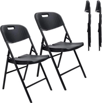 Skandika Klappstuhl Masi - wetterfest - 2er Set rattan schwarz - Sitzhöhe 45 cm - leicht schwarz