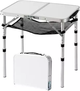 Relaxdays Adjustable table with mesh storage net, white