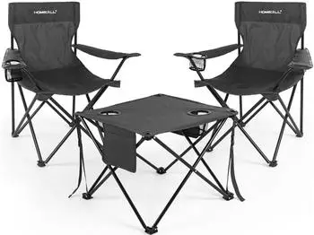 HOMECALL Folding table and 2 chairs set, black