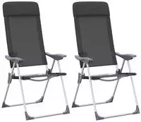 vidaXL Klappbare Campingst&uuml;hle 2 Stk. Aluminium Schwarz