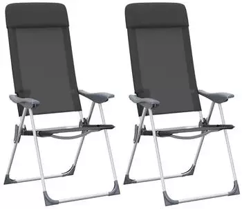 vidaXL Set of 2 aluminium 5-position chairs, black