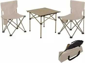 Mendler Camping set with 2 chairs, white