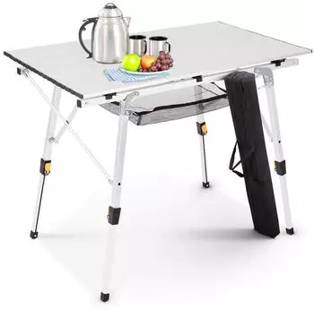 Arebos Adjustable folding camping table, 120 x 70 cm, silver