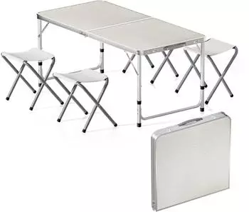 Wiltec Table with 4 stools, white