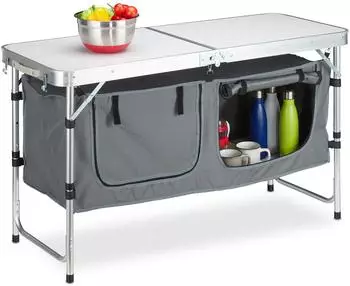 Relaxdays Camping table with cabinet, 120 cm