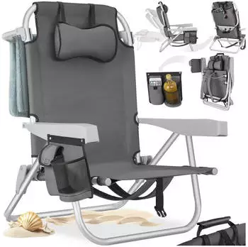TecTake Coral backpack beach chair, grey