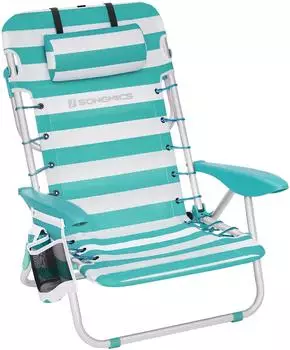 Songmics 4-position beach chair with green stripes