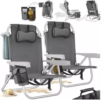 TecTake Set of 2 Coral backpack beach chairs, grey