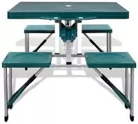 vidaXL Campingtisch mit 4 Hockern Klappbar Aluminium Extra Leicht Gr&uuml;n