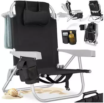 TecTake Coral backpack beach chair, black