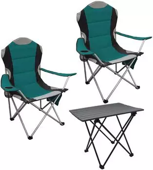 Spetebo Camping Sitzgruppe 3 teilig mit Aluminium Klapptisch gr&uuml;n