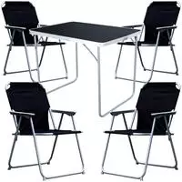 Mojawo - 5-tlg Campingsessel Schwarz + Campingtisch-mmc330871b+4xmpo2600s