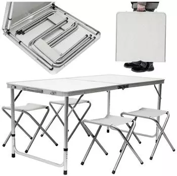 Amanka Campingtisch-Set mit 4 Falthockern grau