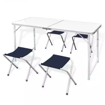 vidaXL Foldable Camping Table Set with 4 Stools (41328)