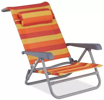 Relaxdays Klappbarer Liegestuhl mit Nackenkissen Streifen orange