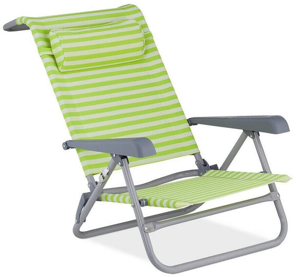 Relaxdays Klappbarer Liegestuhl mit Nackenkissen Streifen grün