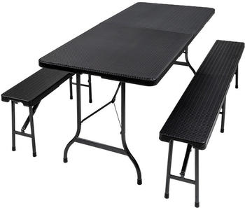 TecTake Klapptisch und Bänke (Rattan-Optik) schwarz