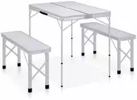 vidaXL Klappbarer Campingtisch mit 2 Sitzb&auml;nken Aluminium Wei&szlig;
