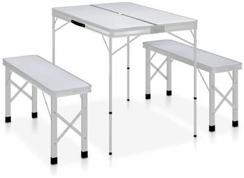 vidaXL Folding Camping Table with 2 Benches Aluminium white