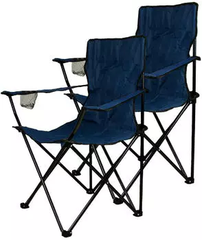 VCM Campingstuhl mit Armlehne und Getränkehalter 2 Stk.) navy