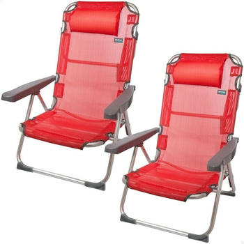 Aktive Beach Set of 2 Folding Chairs Aluminium 7 Positions Menorca 48x60x90 cm red