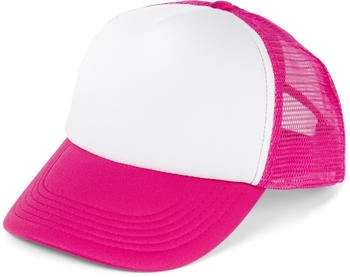 styleBREAKER Trucker Cap 5-Panel Mesh Cap weiß himbeer