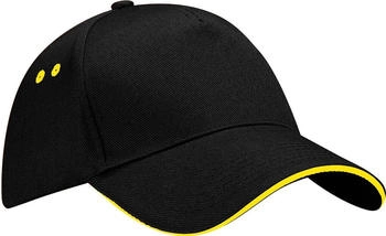Beechfield Ultimate 5 Panel Cap - Sandwich Peak - Schwarz/Gelb (B15C)