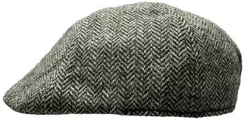 Fiebig Flat Cap 6-Panel Wool Herringbone Fishbone Cap hellgrau