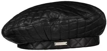 Seeberger Hats Leder Baskenmütze schwarz